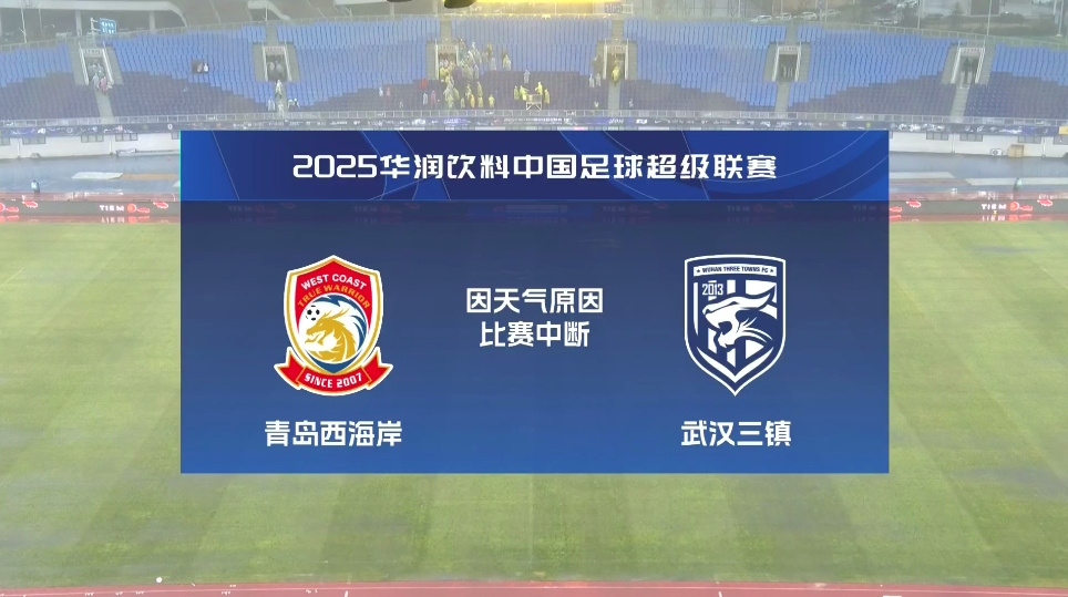  比賽延期！青島西海岸vs武漢三鎮(zhèn)進(jìn)行至18分鐘，因天氣中斷30分鐘